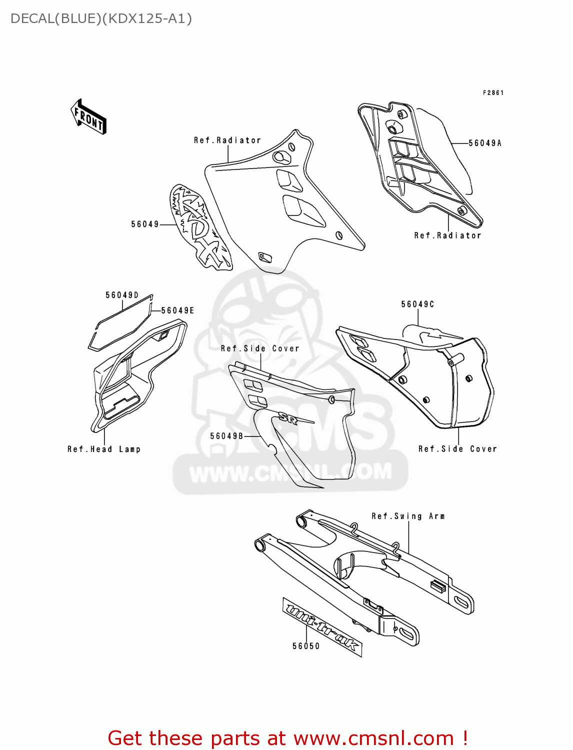 DECAL(BLUE)(KDX125-A1) KDX125-A1 1990 EUROPE UK FR AR NR SA SD ST