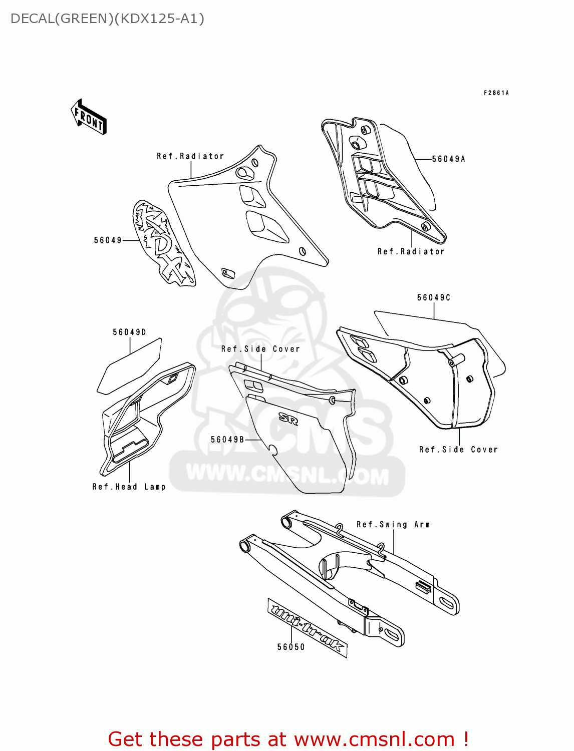 DECAL(GREEN)(KDX125-A1) KDX125-A1 1990 EUROPE UK FR AR NR SA SD ST