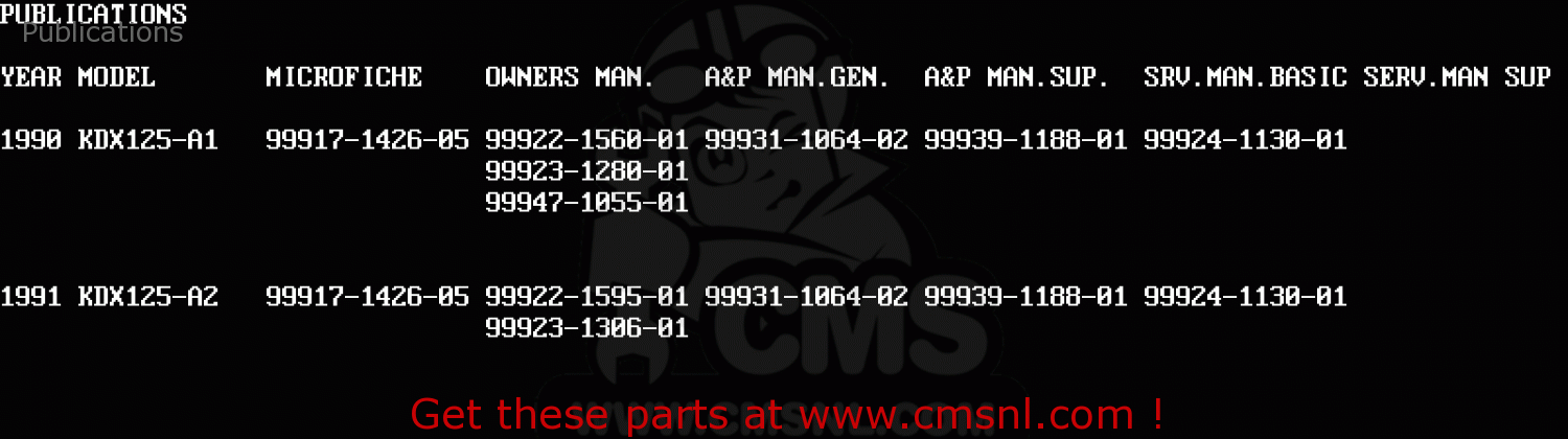 Publications KDX125-A1 1990 EUROPE UK FR AR NR SA SD ST