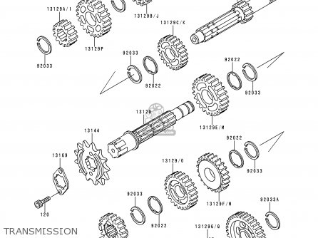 TRANSMISSION - KDX125-A1 1990 EUROPE UK FR AR NR SA SD ST