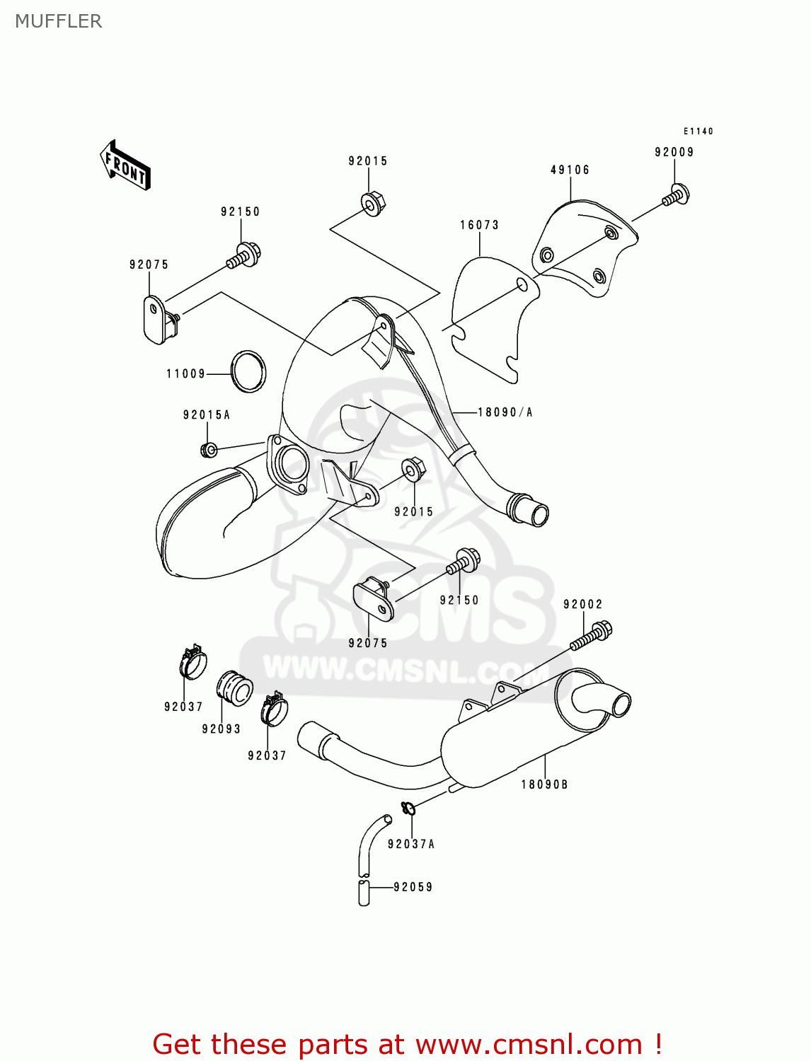 MUFFLER KDX125-A2 1991 EUROPE UK AR GR NR SA ST