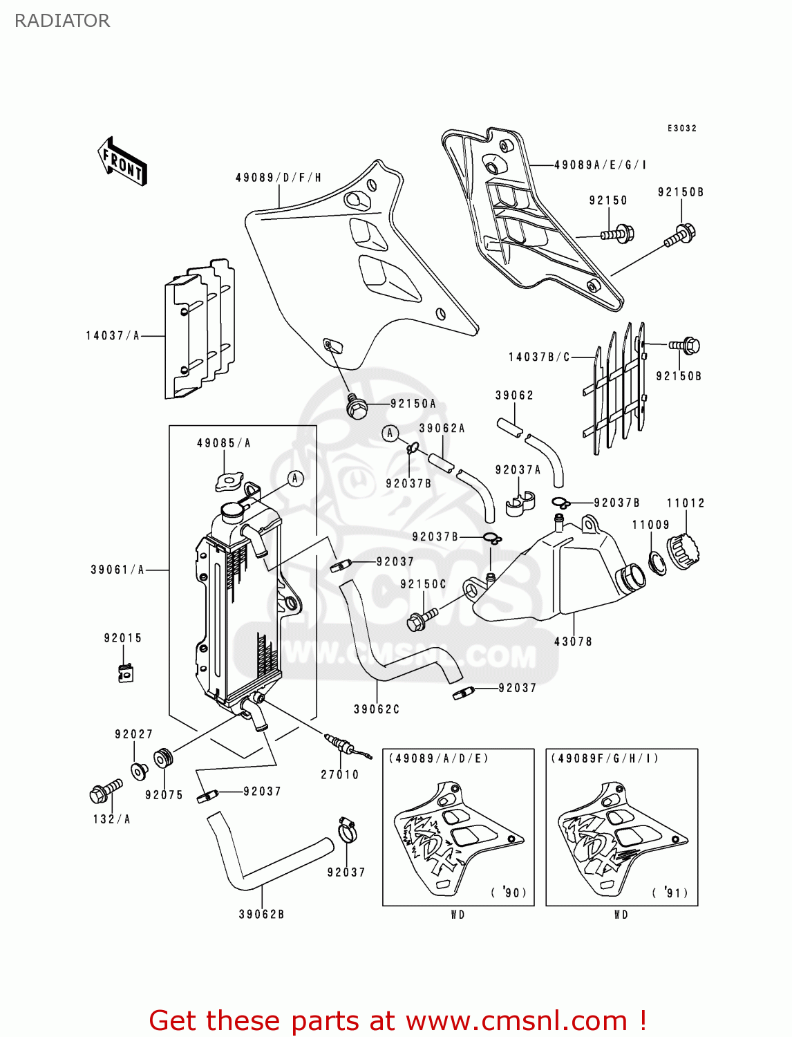 RADIATOR KDX125-A2 1991 EUROPE UK AR GR NR SA ST