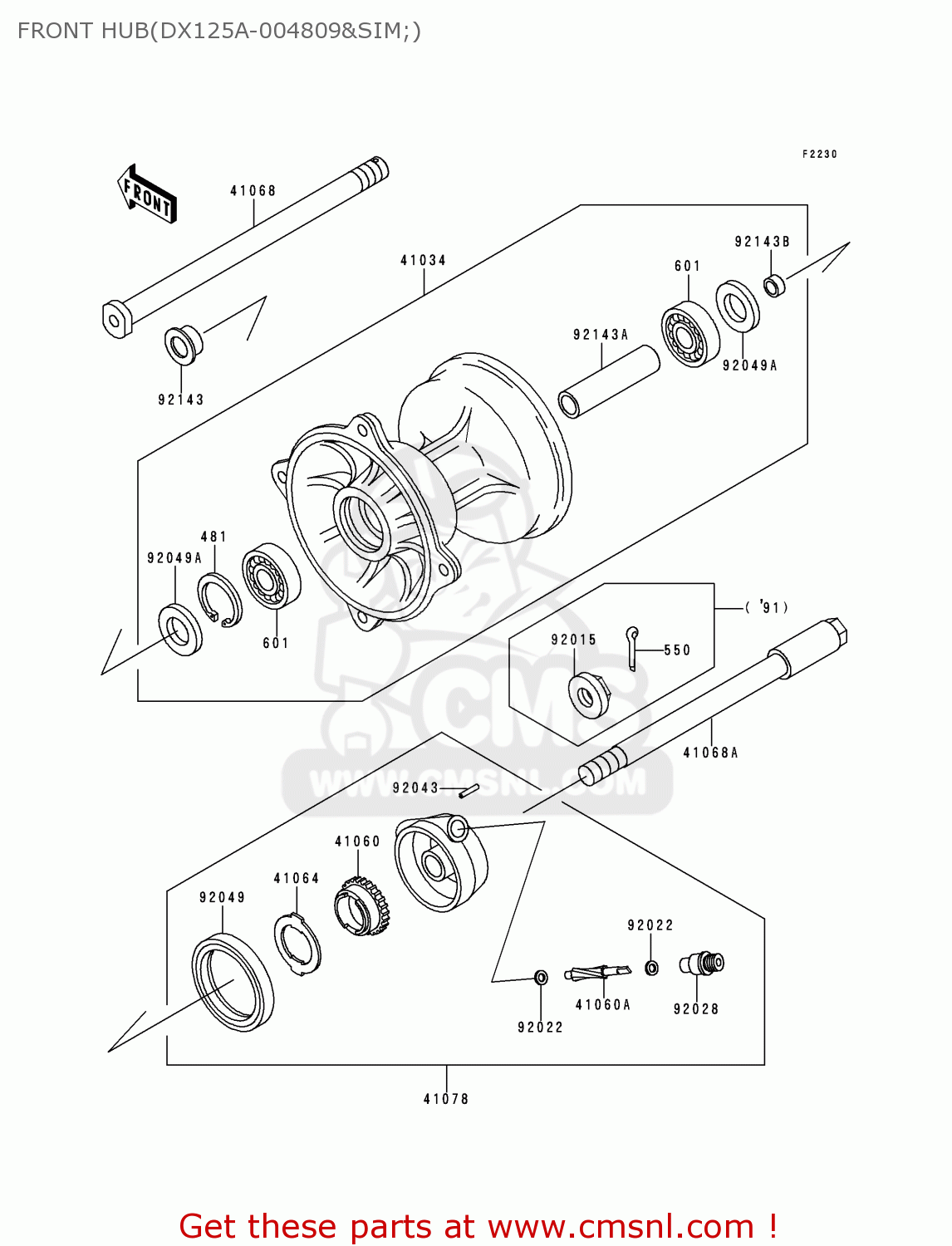 FRONT HUB(DX125A-004809&SIM;) KDX125-A2 1991 EUROPE UK AR GR NR SA ST