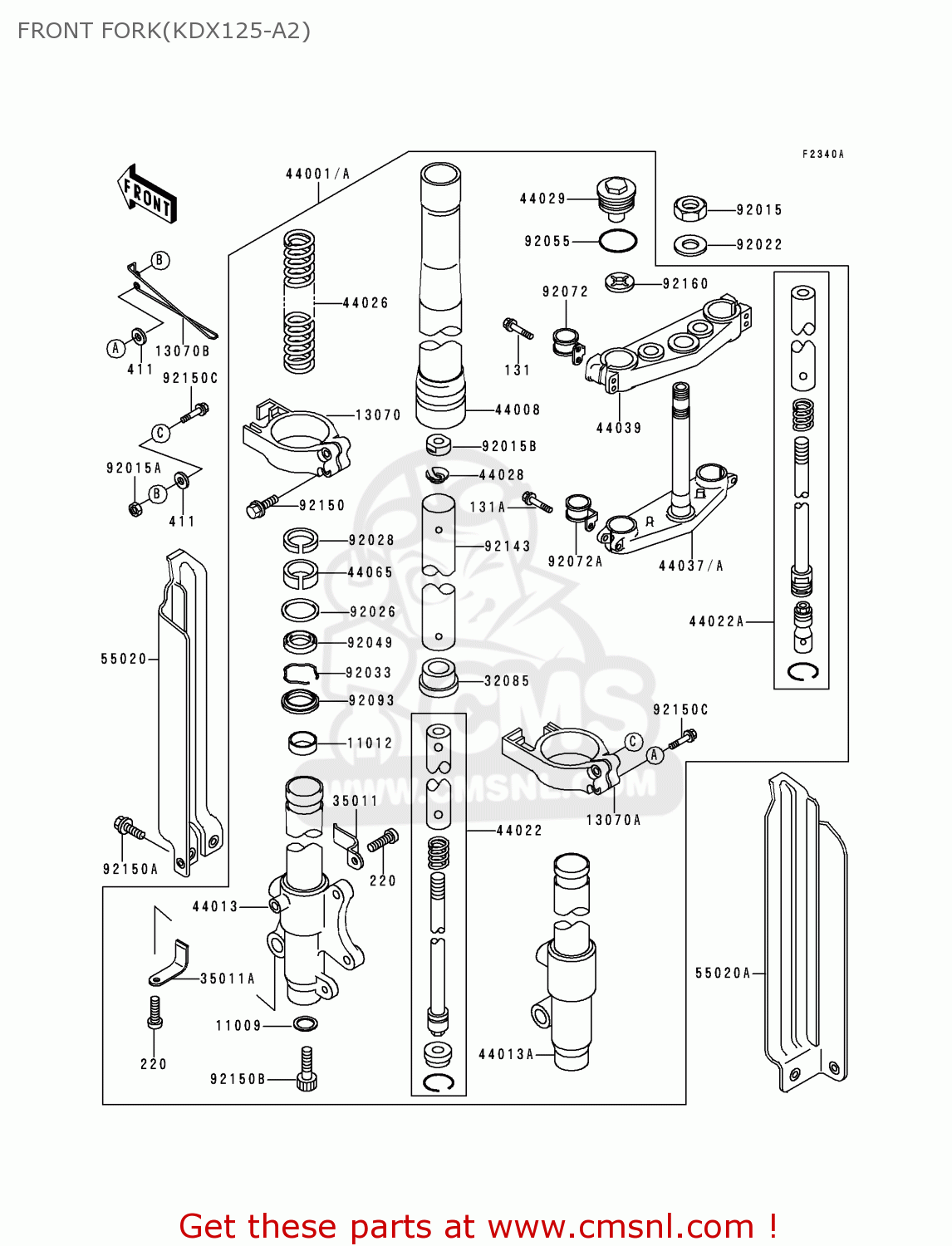FRONT FORK(KDX125-A2) KDX125-A2 1991 EUROPE UK AR GR NR SA ST