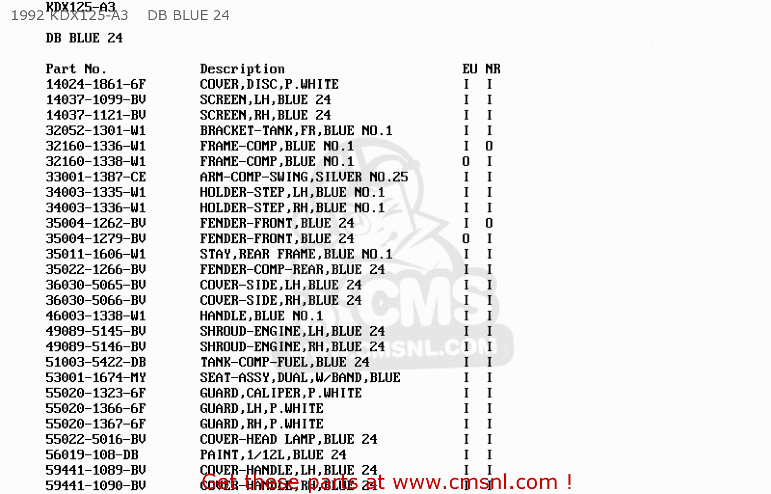 1992 KDX125-A3    DB BLUE 24 KDX125-A3 KDX125SR 1992 EUROPE NR