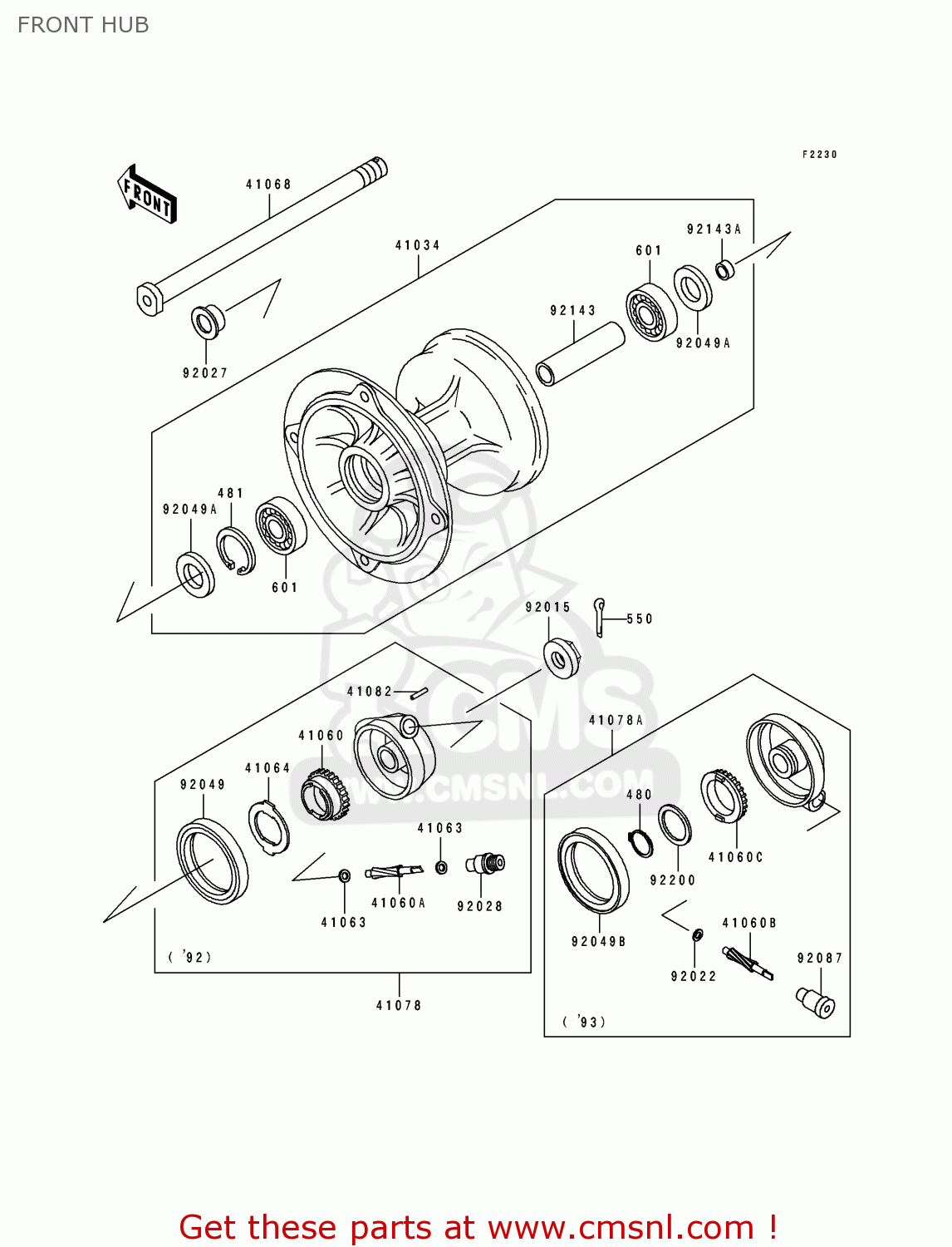 FRONT HUB KDX125-A4 KDX125SR 1993 EUROPE NR