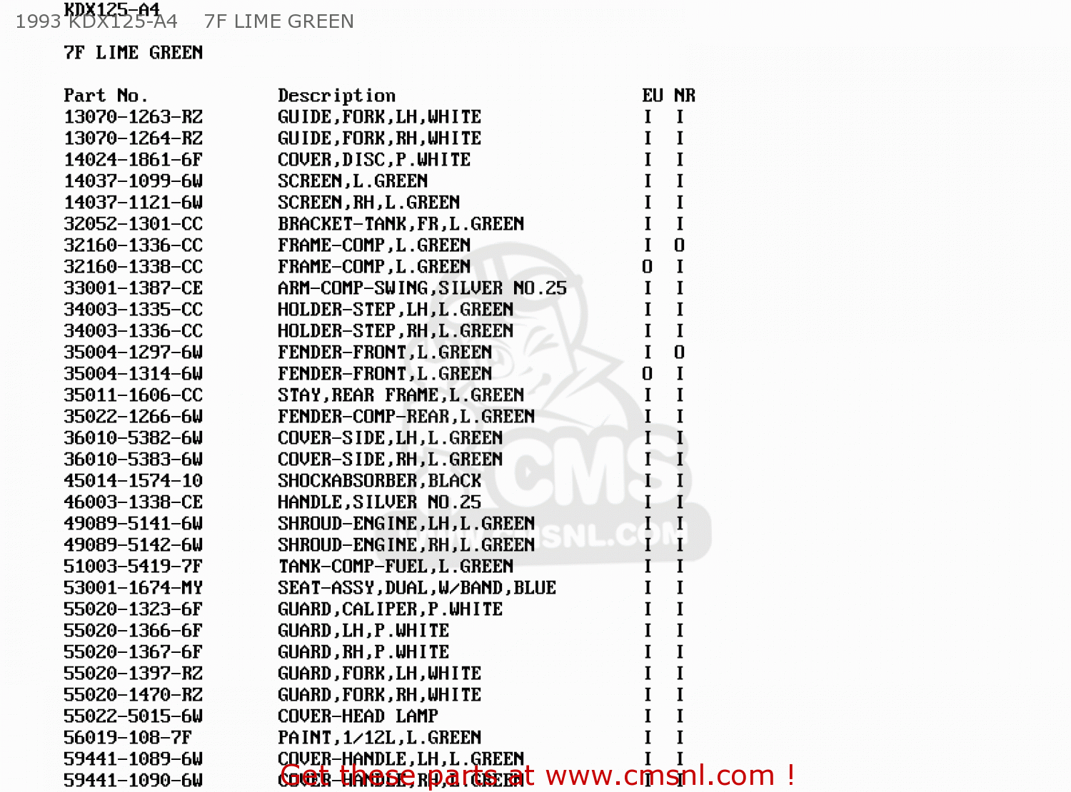 1993 KDX125-A4    7F LIME GREEN KDX125-A4 KDX125SR 1993 EUROPE NR