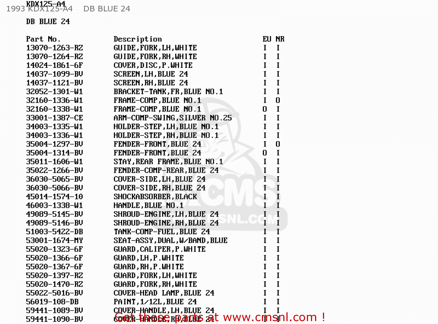 1993 KDX125-A4    DB BLUE 24 KDX125-A4 KDX125SR 1993 EUROPE NR