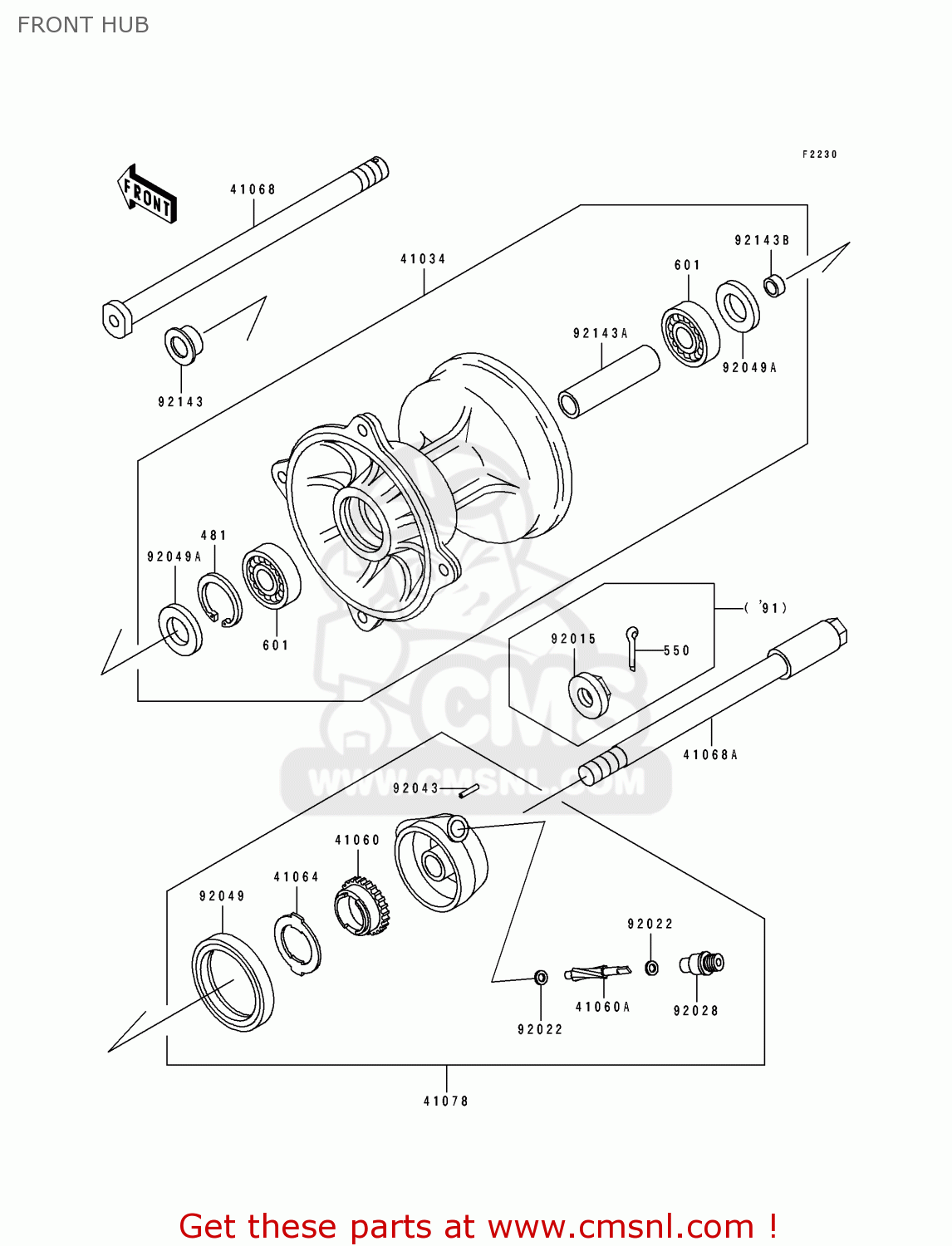 FRONT HUB KDX125-B2 KDX125SR 1991 UNITED KINGDOM FR SD