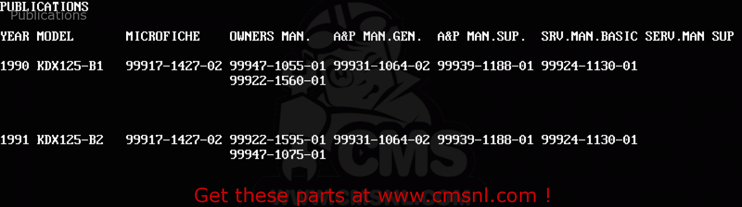 Publications KDX125-B2 KDX125SR 1991 UNITED KINGDOM FR SD