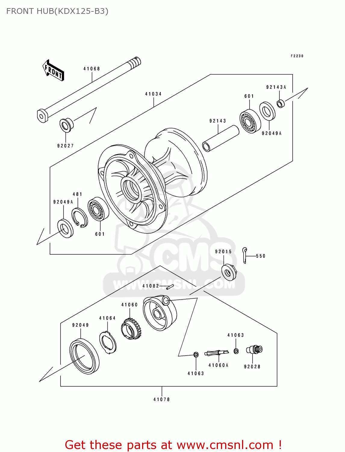 FRONT HUB(KDX125-B3) KDX125-B3 KDX125SR 1992 FRANCE SD