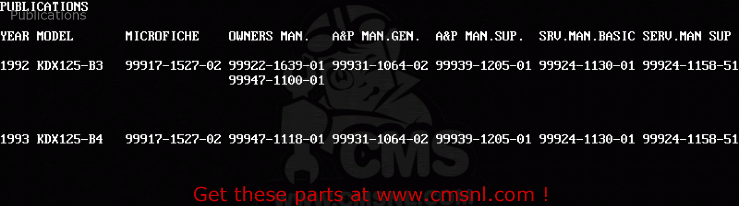 Publications KDX125-B4 KDX125SR 1993 FRANCE