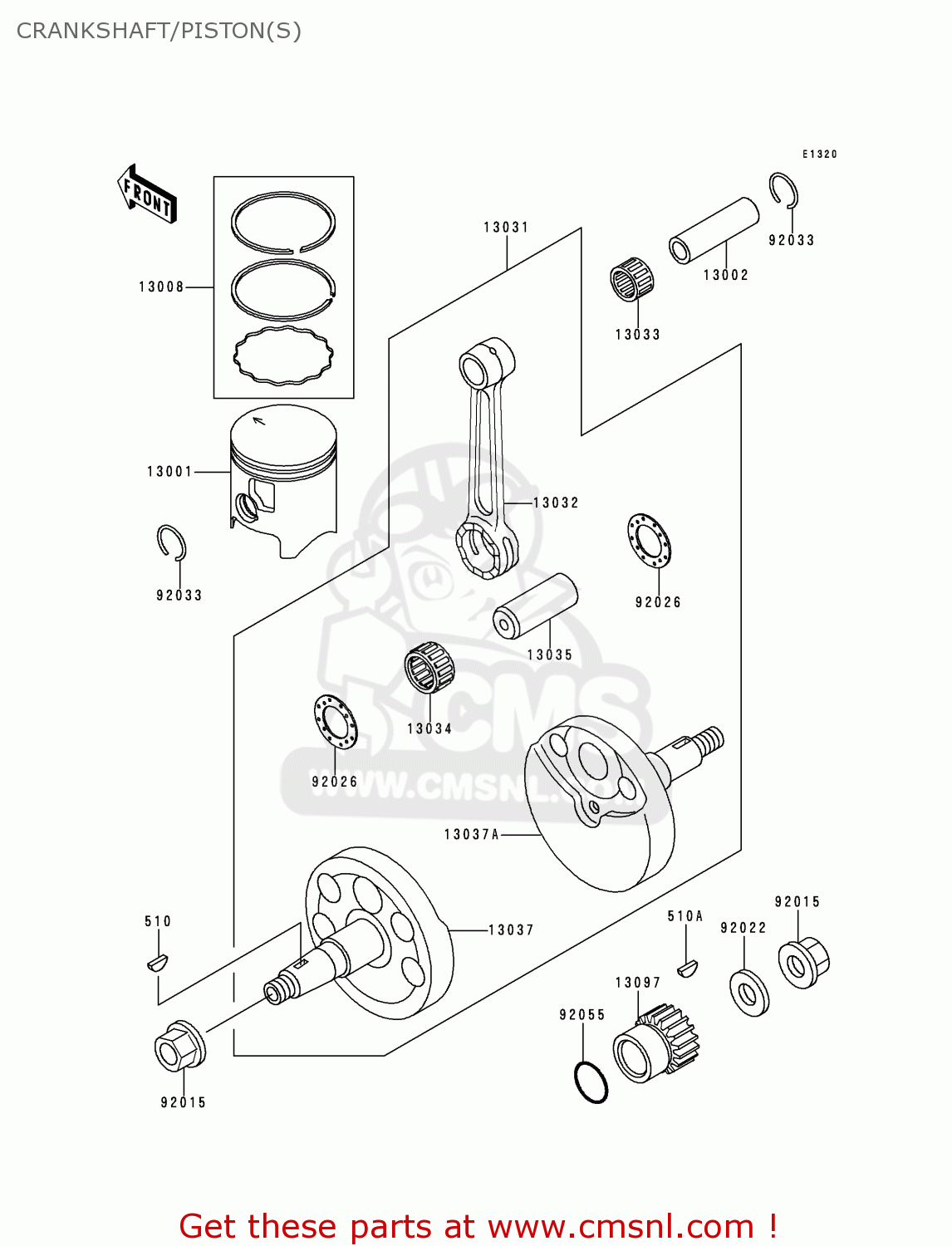 CRANKSHAFT/PISTON(S) KDX125-B6 KDX125SR 1999 EUROPE FR NL GR