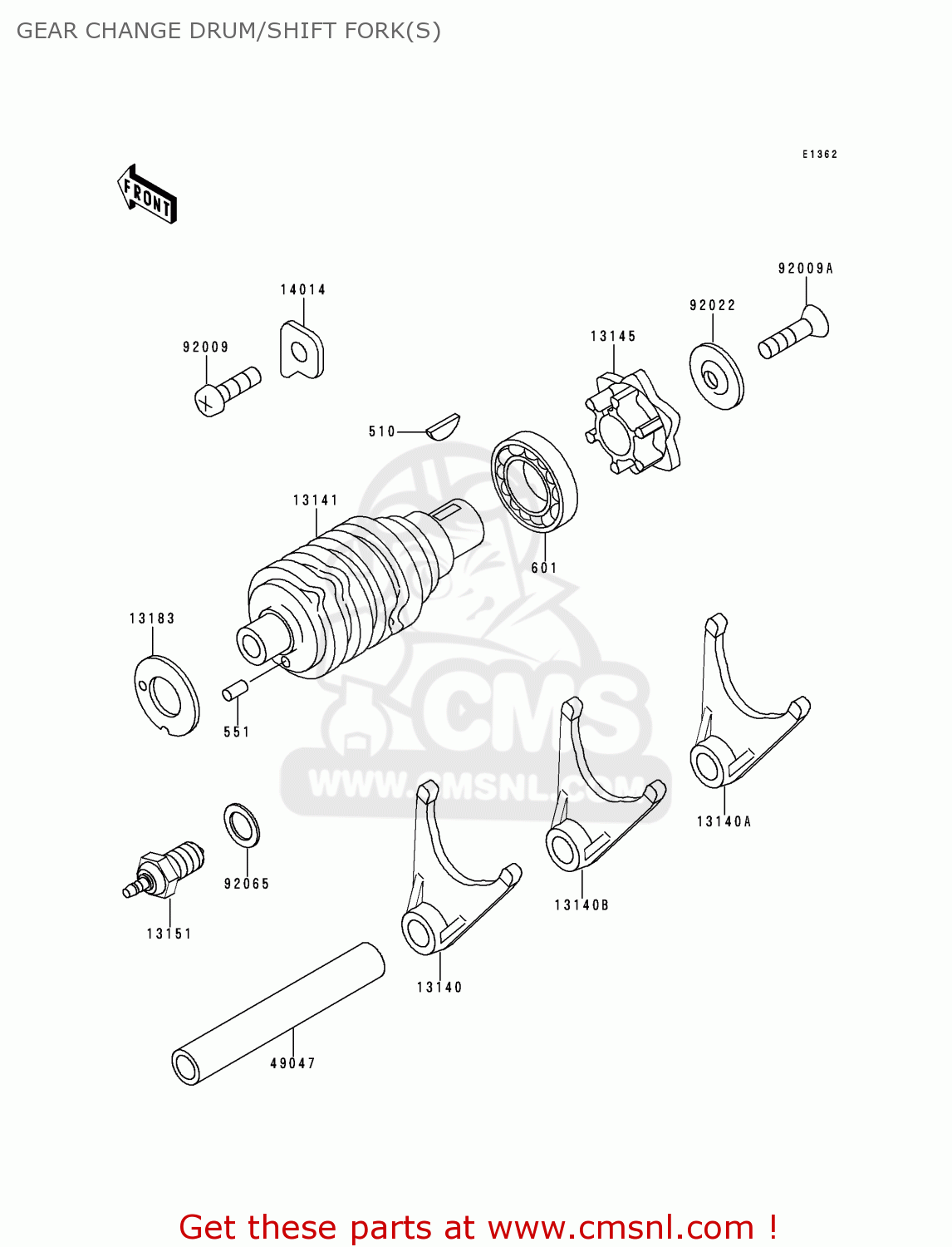 GEAR CHANGE DRUM/SHIFT FORK(S) KDX125-B6 KDX125SR 1999 EUROPE FR NL GR