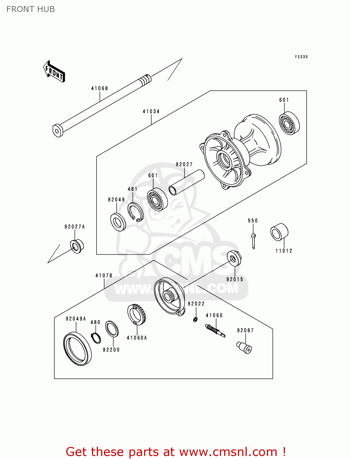 FRONT HUB KDX125-B6 KDX125SR 1999 EUROPE FR NL GR