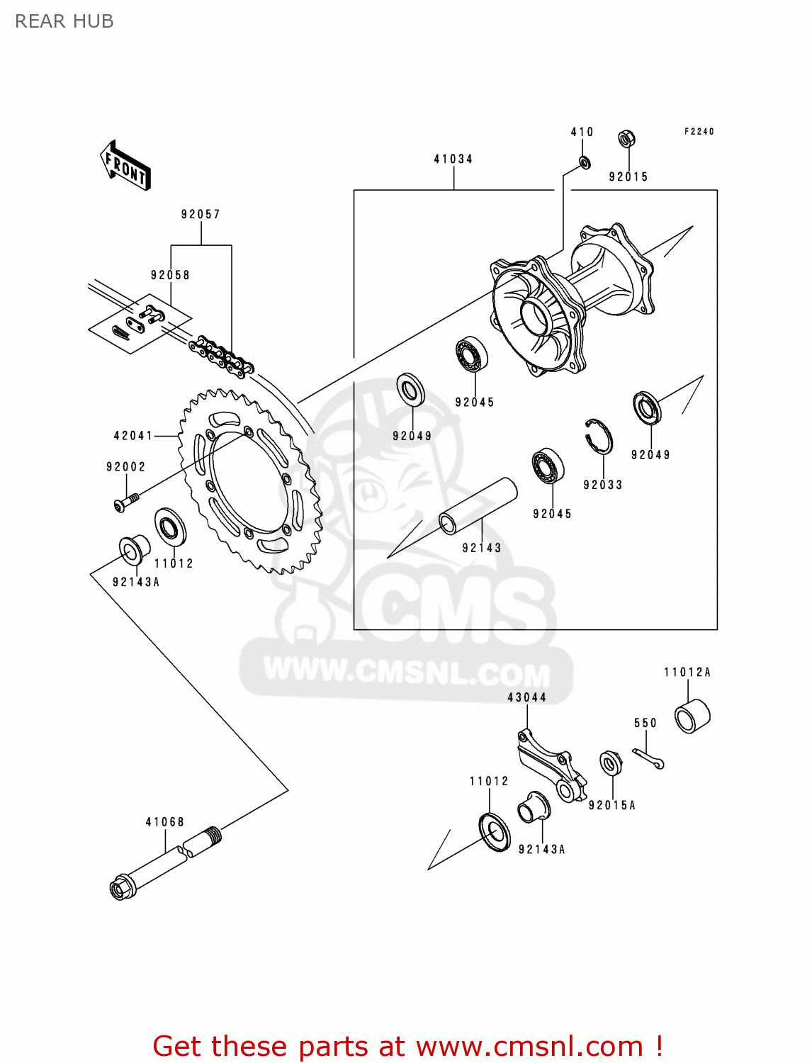 REAR HUB KDX125-B6 KDX125SR 1999 EUROPE FR NL GR