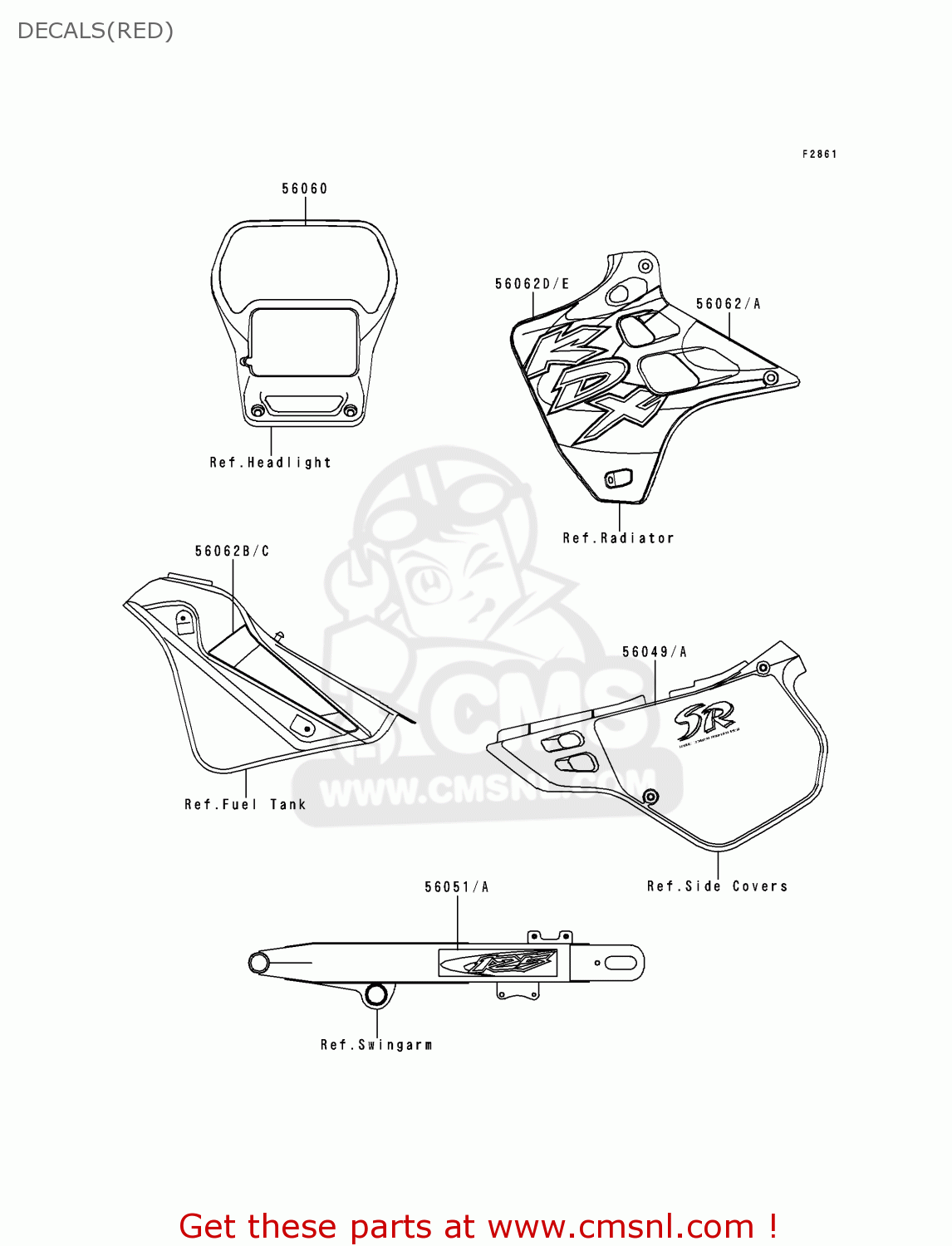 DECALS(RED) KDX125-B6 KDX125SR 1999 EUROPE FR NL GR