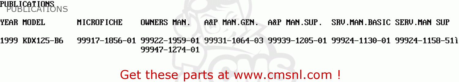 PUBLICATIONS KDX125-B6 KDX125SR 1999 EUROPE FR NL GR