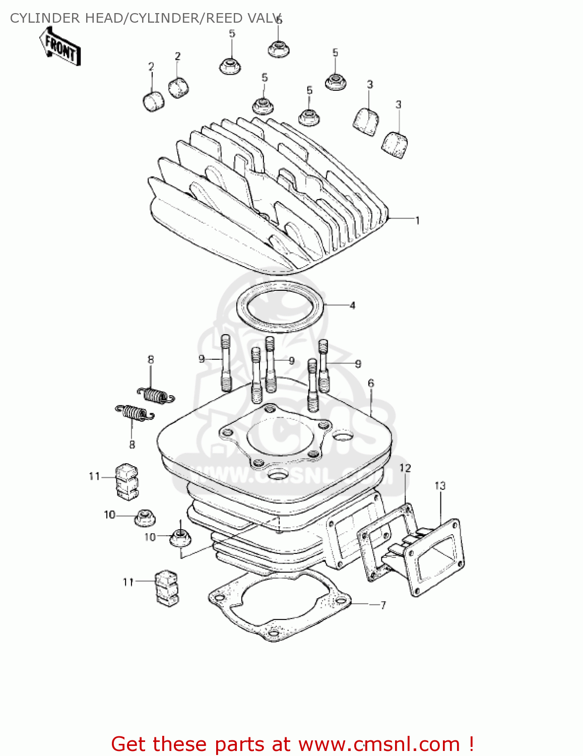 CYLINDER HEAD/CYLINDER/REED VALV KDX175-A1 KDX175 1980 USA CANADA