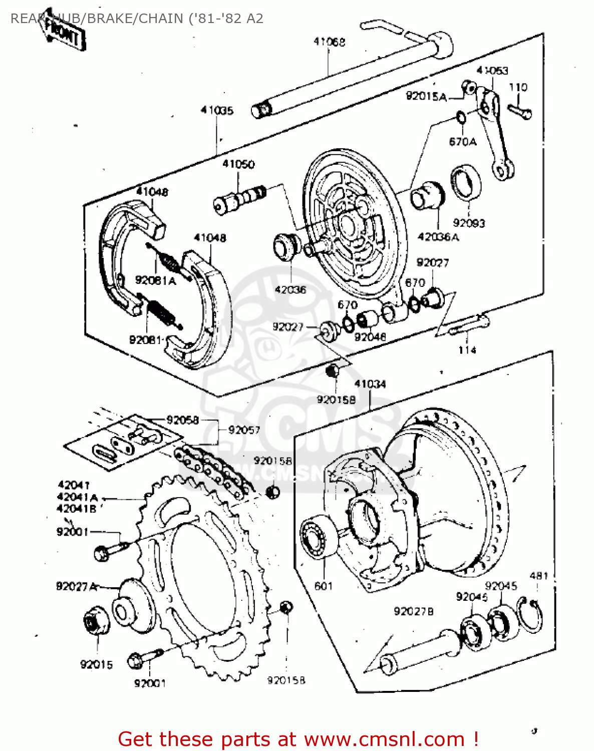 REAR HUB/BRAKE/CHAIN ('81-'82 A2 KDX175-A2 KDX175 1981 USA CANADA