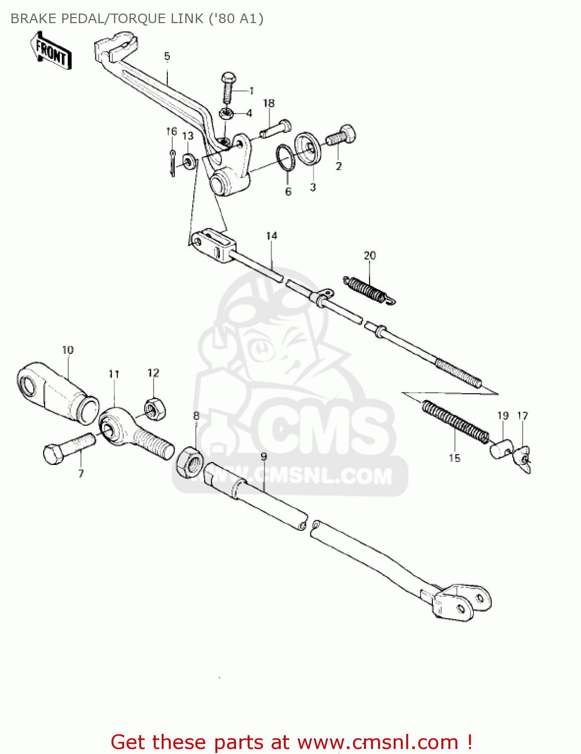 BRAKE PEDAL/TORQUE LINK ('80 A1) KDX175-A2 KDX175 1981 USA CANADA