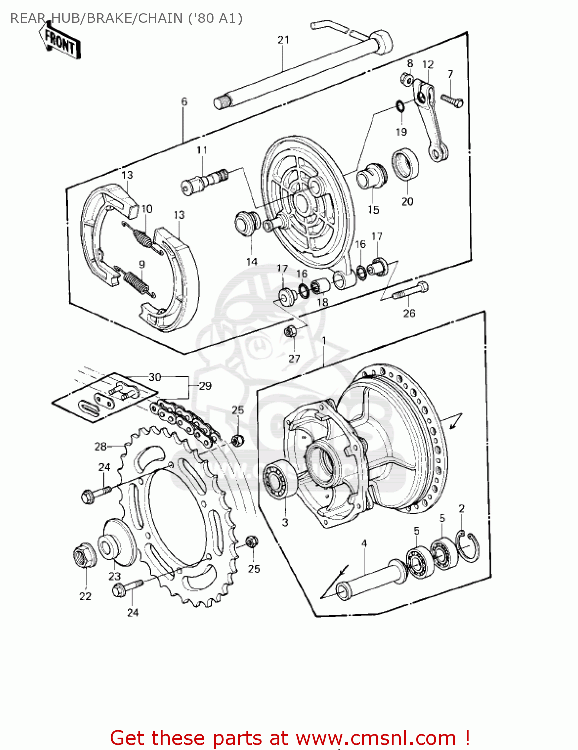 REAR HUB/BRAKE/CHAIN ('80 A1) KDX175-A2 KDX175 1981 USA CANADA