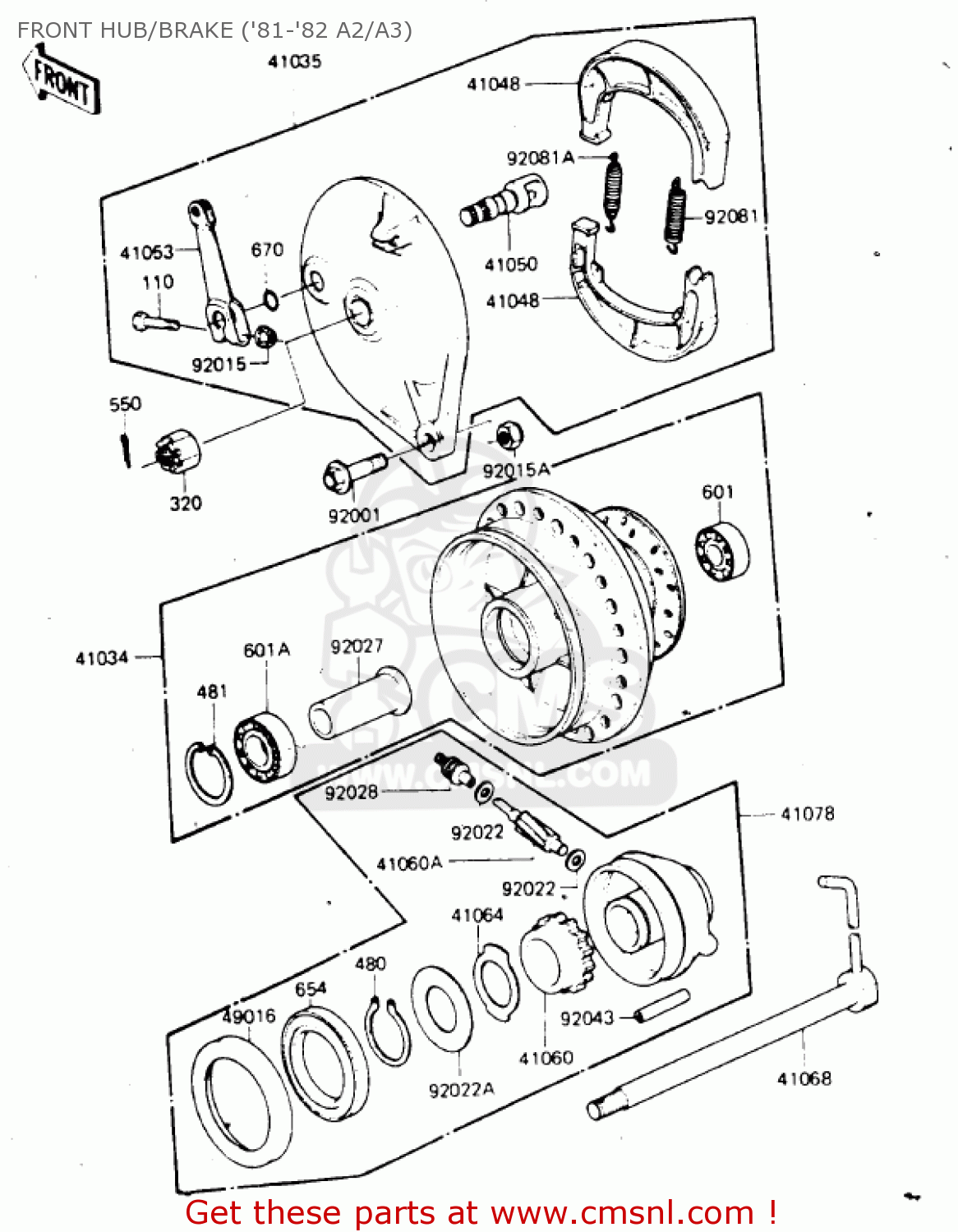 FRONT HUB/BRAKE ('81-'82 A2/A3) KDX175-A3 KDX175 1982 USA CANADA