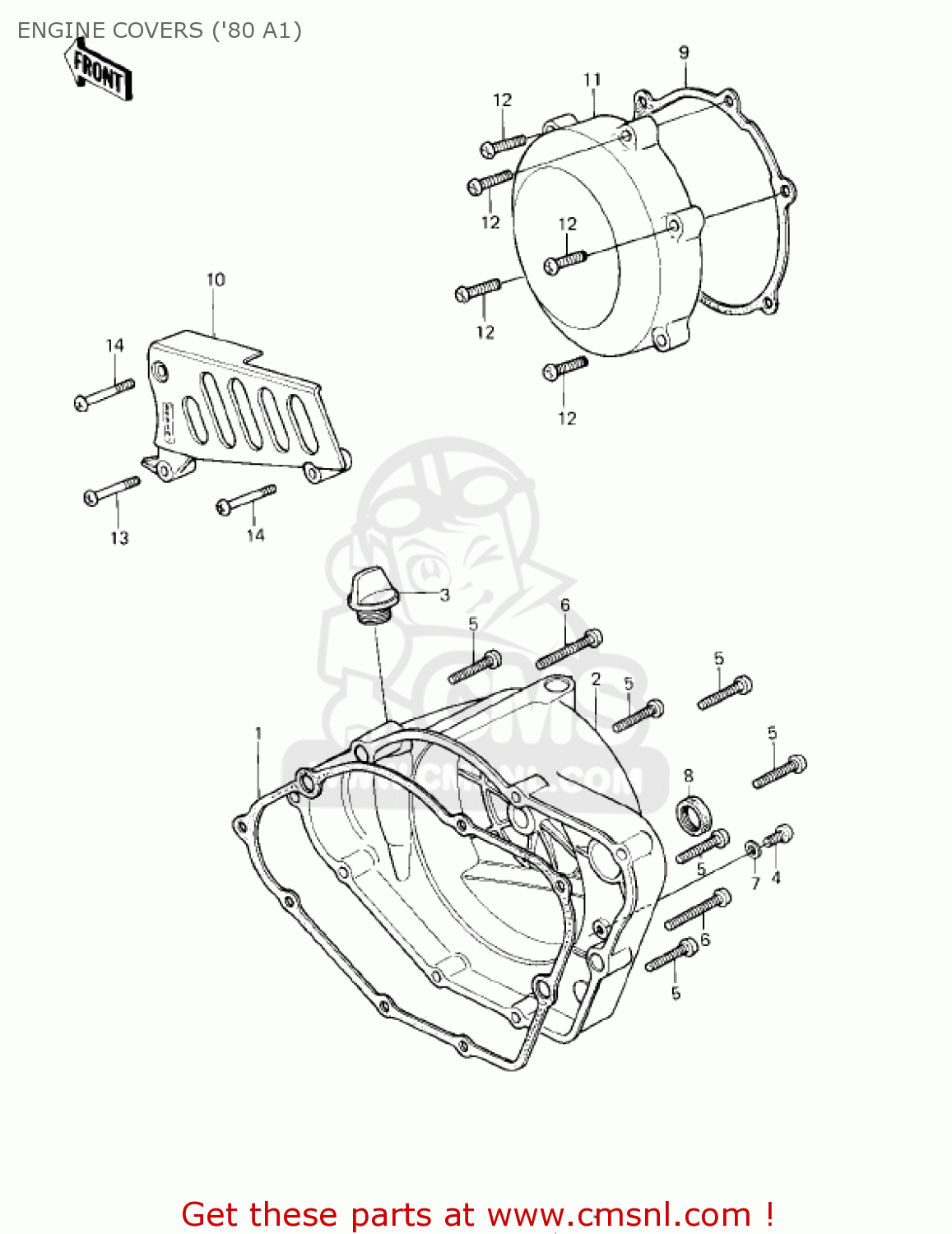 ENGINE COVERS ('80 A1) KDX175-A3 KDX175 1982 USA CANADA
