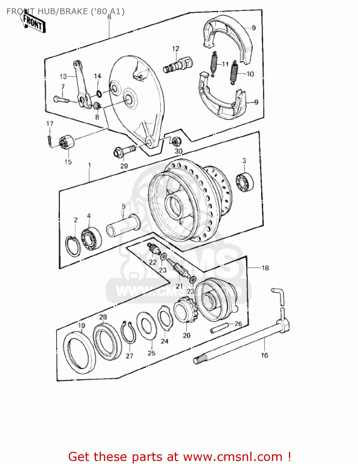 FRONT HUB/BRAKE ('80 A1) KDX175-A3 KDX175 1982 USA CANADA
