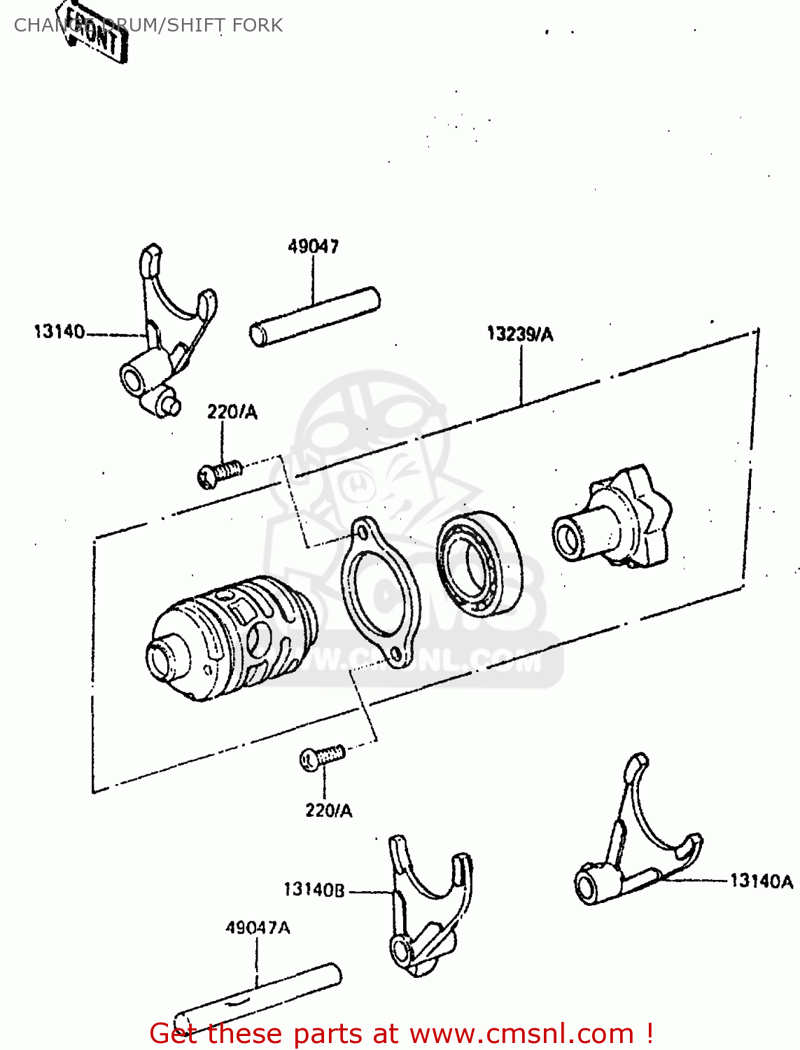 CHANGE DRUM/SHIFT FORK KDX200-A1 1983 UNITED KINGDOM AL