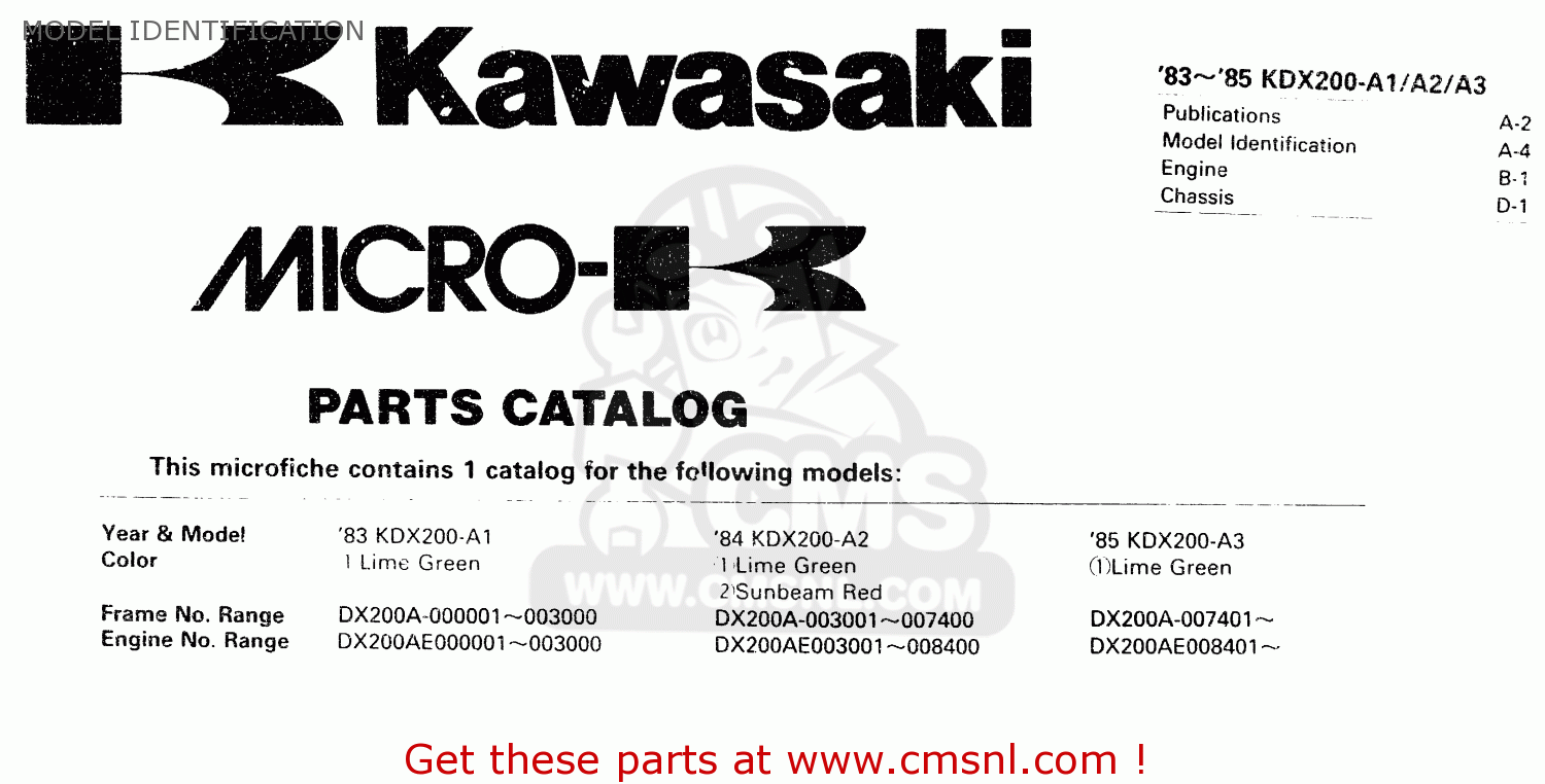 MODEL IDENTIFICATION KDX200-A1 1983 UNITED KINGDOM AL