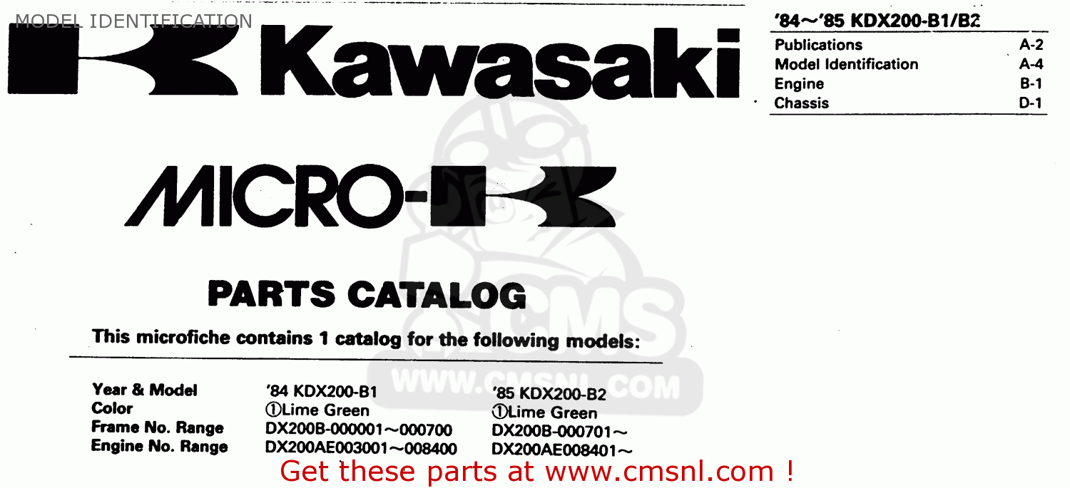 MODEL IDENTIFICATION KDX200-B1 1984 AUSTRALIA / KPH