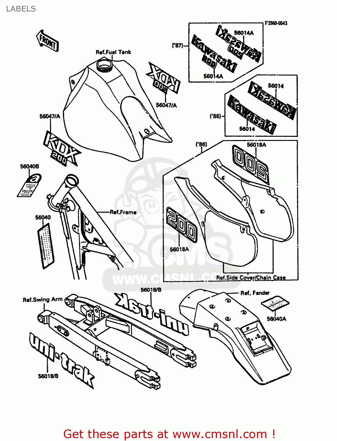 LABELS KDX200-C1 1986 UNITED KINGDOM AL