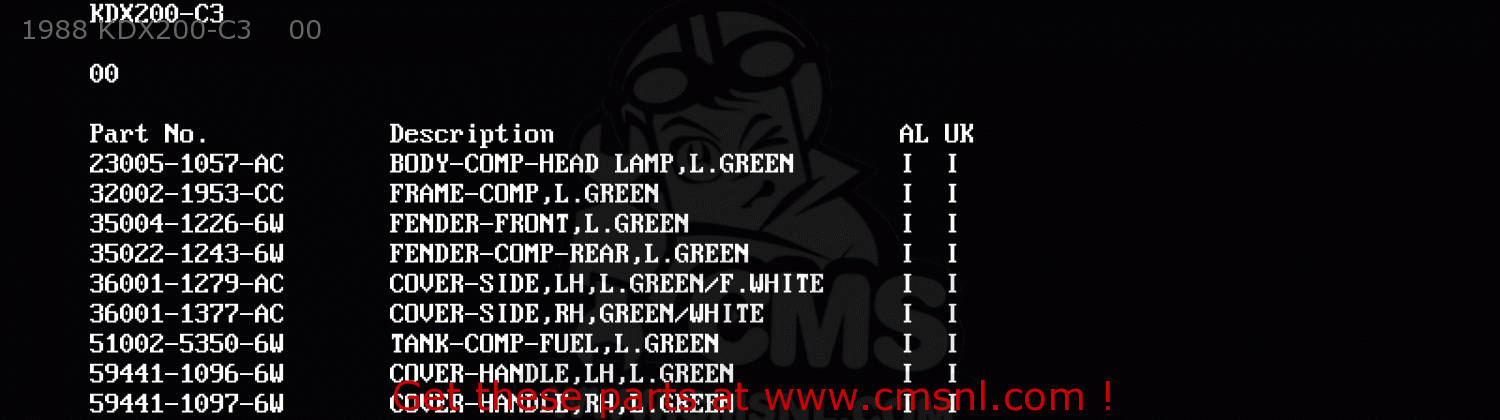 1988 KDX200-C3    00 KDX200-C1 1986 UNITED KINGDOM AL