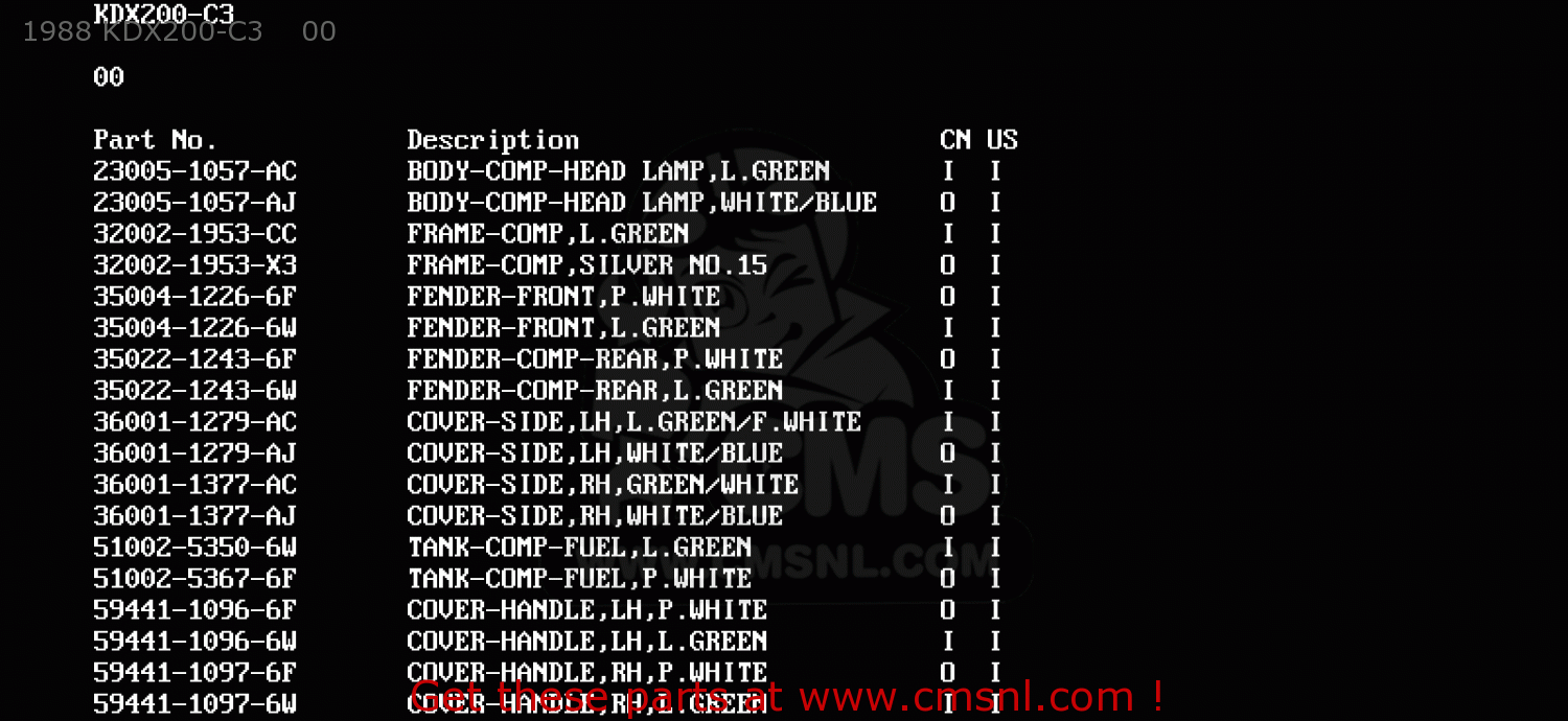 1988 KDX200-C3    00 KDX200-C1 1986 USA CANADA