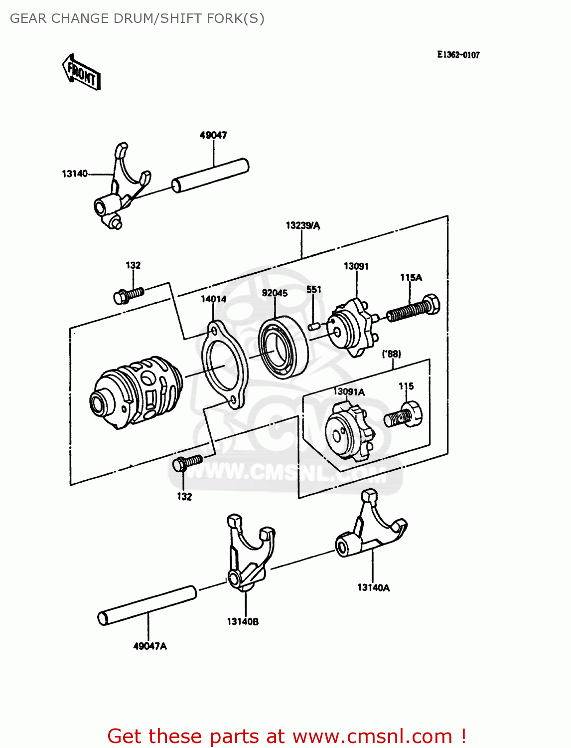 GEAR CHANGE DRUM/SHIFT FORK(S) KDX200-C2 1987 UNITED KINGDOM AL