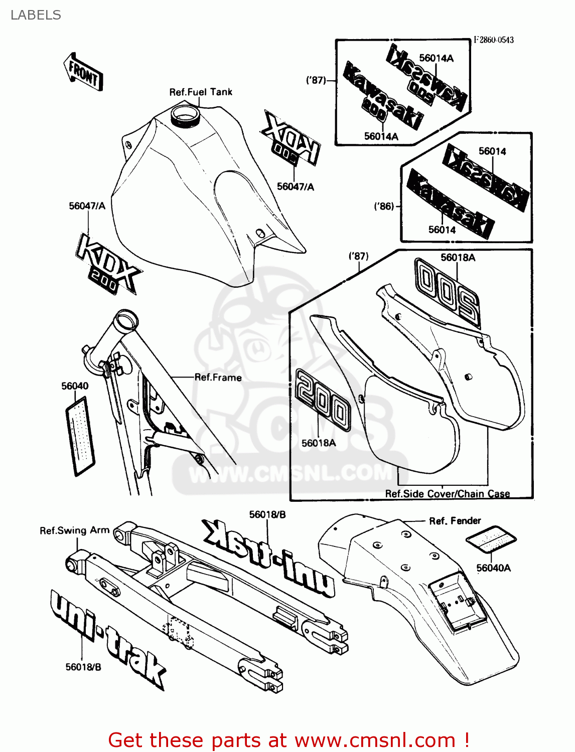 LABELS KDX200-C2 1987 USA CANADA