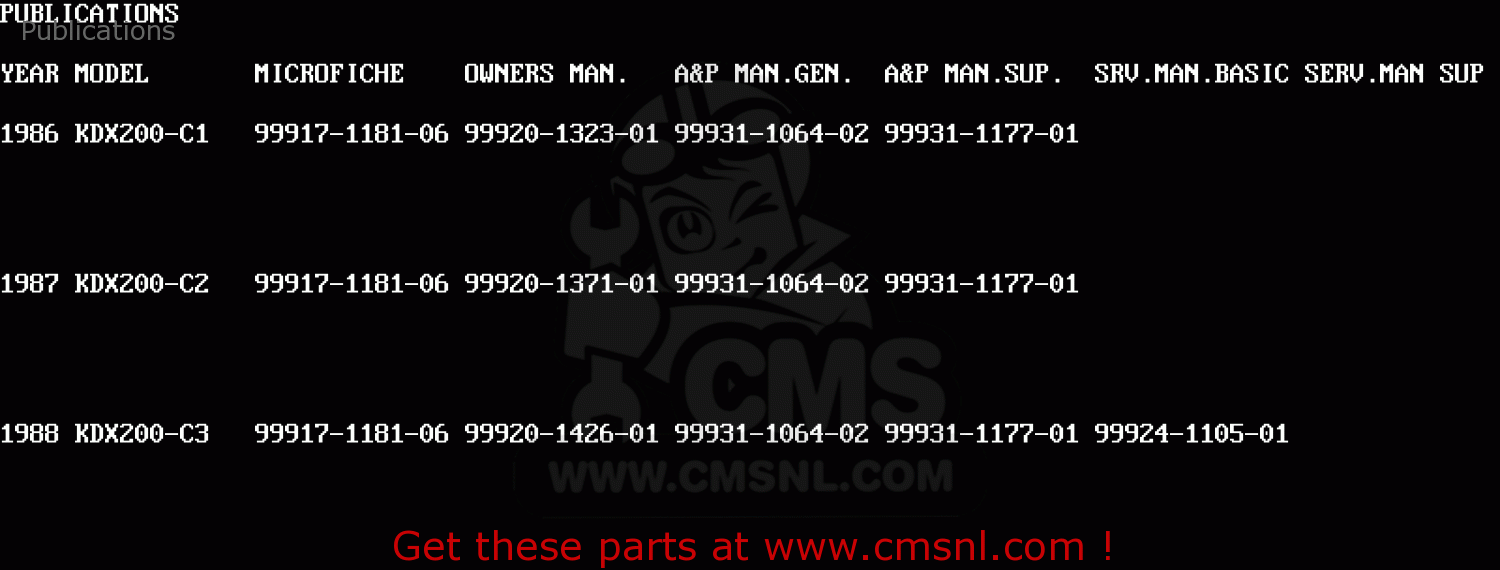 Publications KDX200-C3 1988 USA CANADA