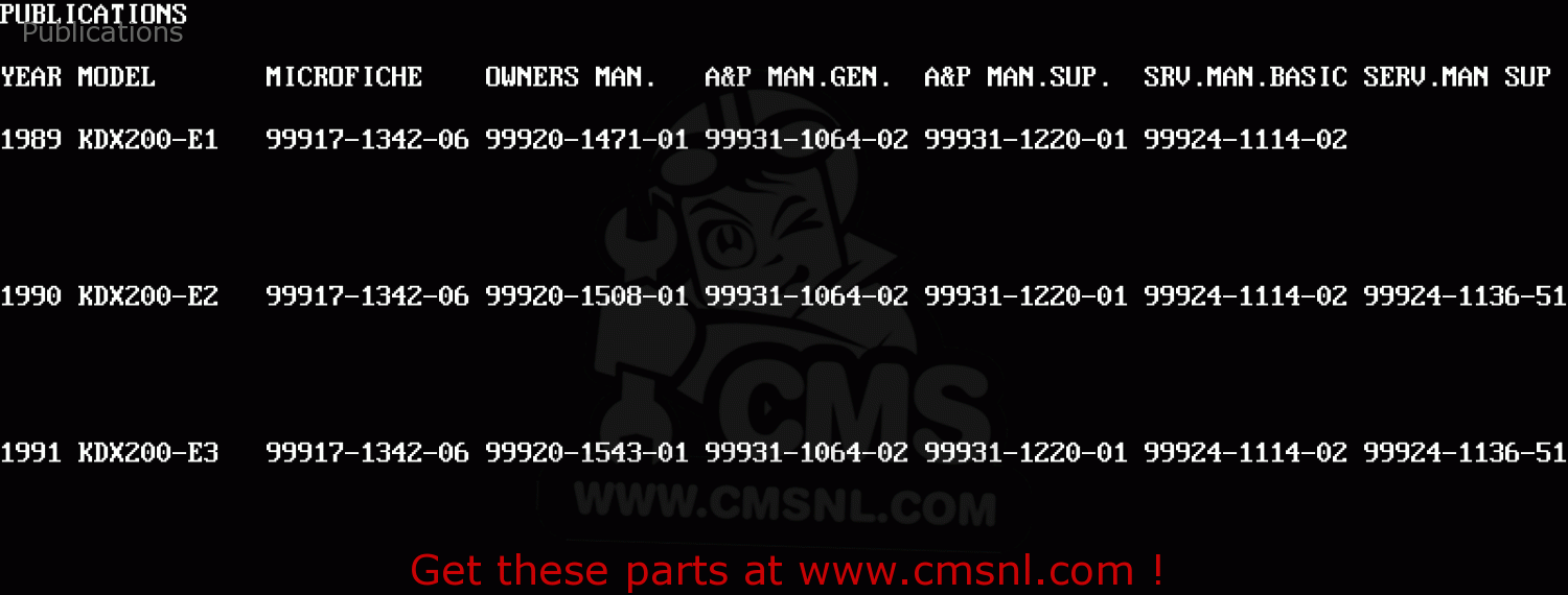 Publications KDX200-E1 1989 UNITED KINGDOM AL