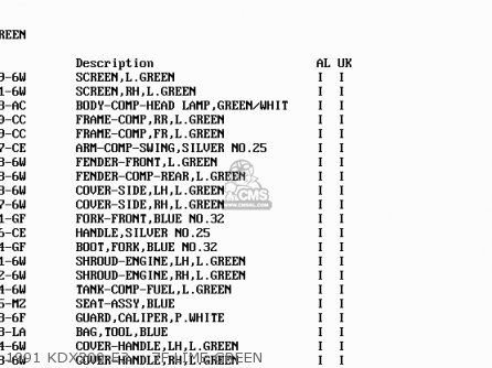 1991 KDX200-E3    7F LIME GREEN - KDX200-E1 1989 UNITED KINGDOM AL