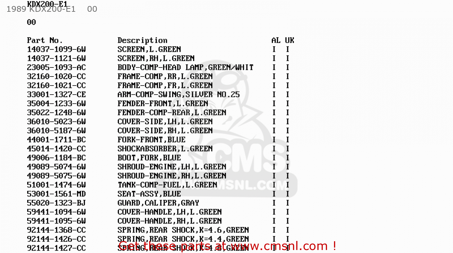 1989 KDX200-E1    00 KDX200-E2 1990 UNITED KINGDOM AL AS