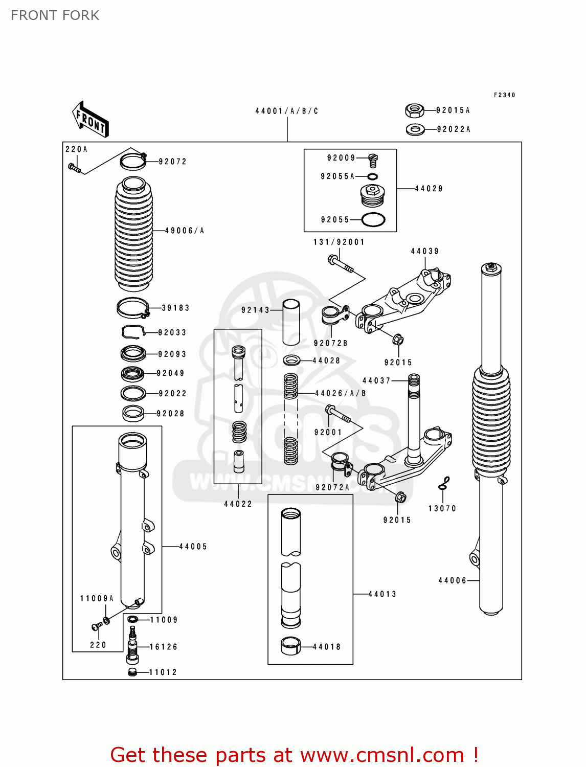 FRONT FORK KDX200-E2 1990 USA CANADA