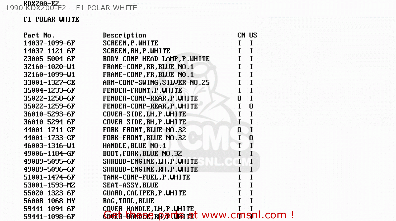 1990 KDX200-E2    F1 POLAR WHITE KDX200-E2 1990 USA CANADA