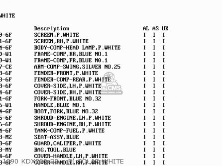 1990 KDX200-E2    F1 POLAR WHITE - KDX200-E3 1991 UNITED KINGDOM AL