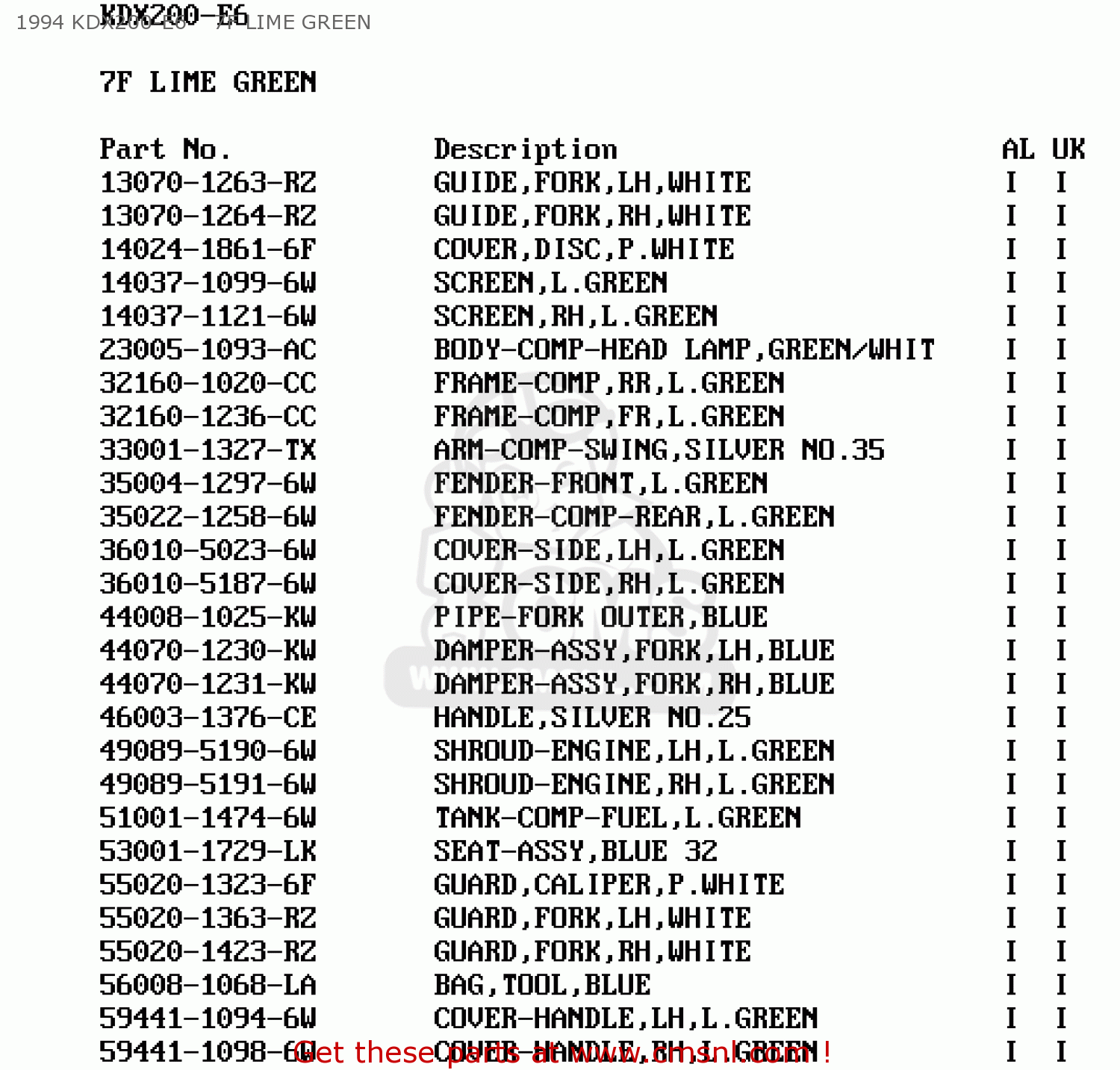 1994 KDX200-E6    7F LIME GREEN KDX200-E4 1992 UNITED KINGDOM AL