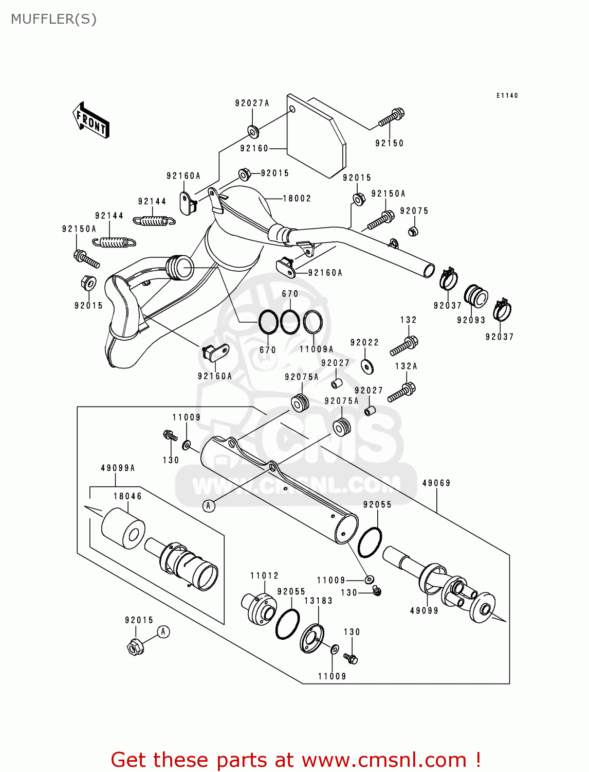 MUFFLER(S) KDX200-E4 1992 USA CANADA