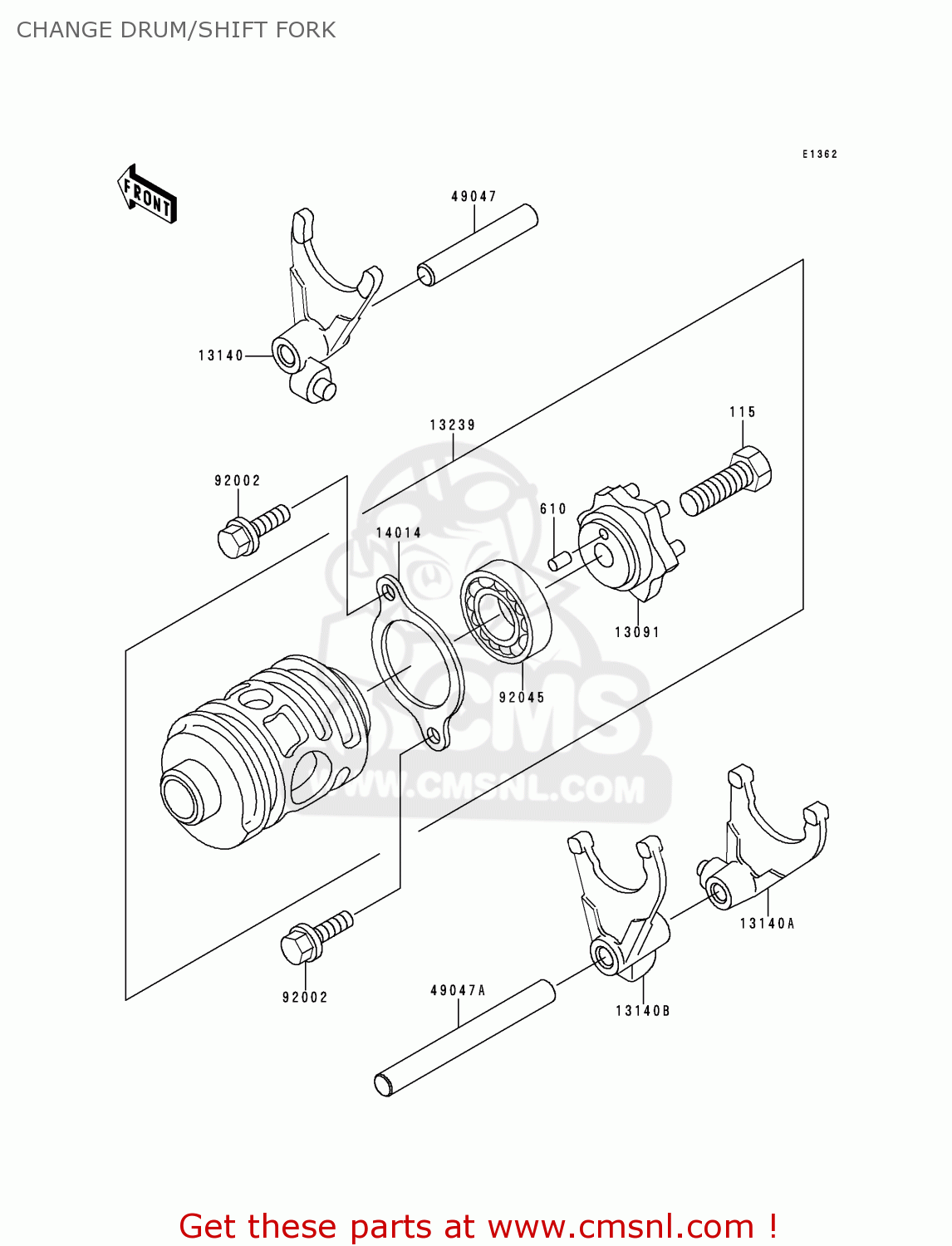 CHANGE DRUM/SHIFT FORK KDX200-E5 1993 USA CANADA