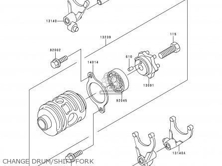 CHANGE DRUM/SHIFT FORK - KDX200-E5 1993 USA CANADA