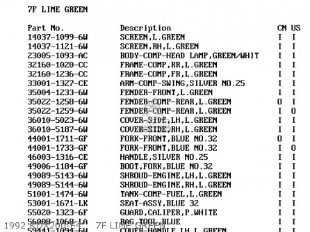 1992 KDX200-E4    7F LIME GREEN - KDX200-E6 1994 USA CANADA