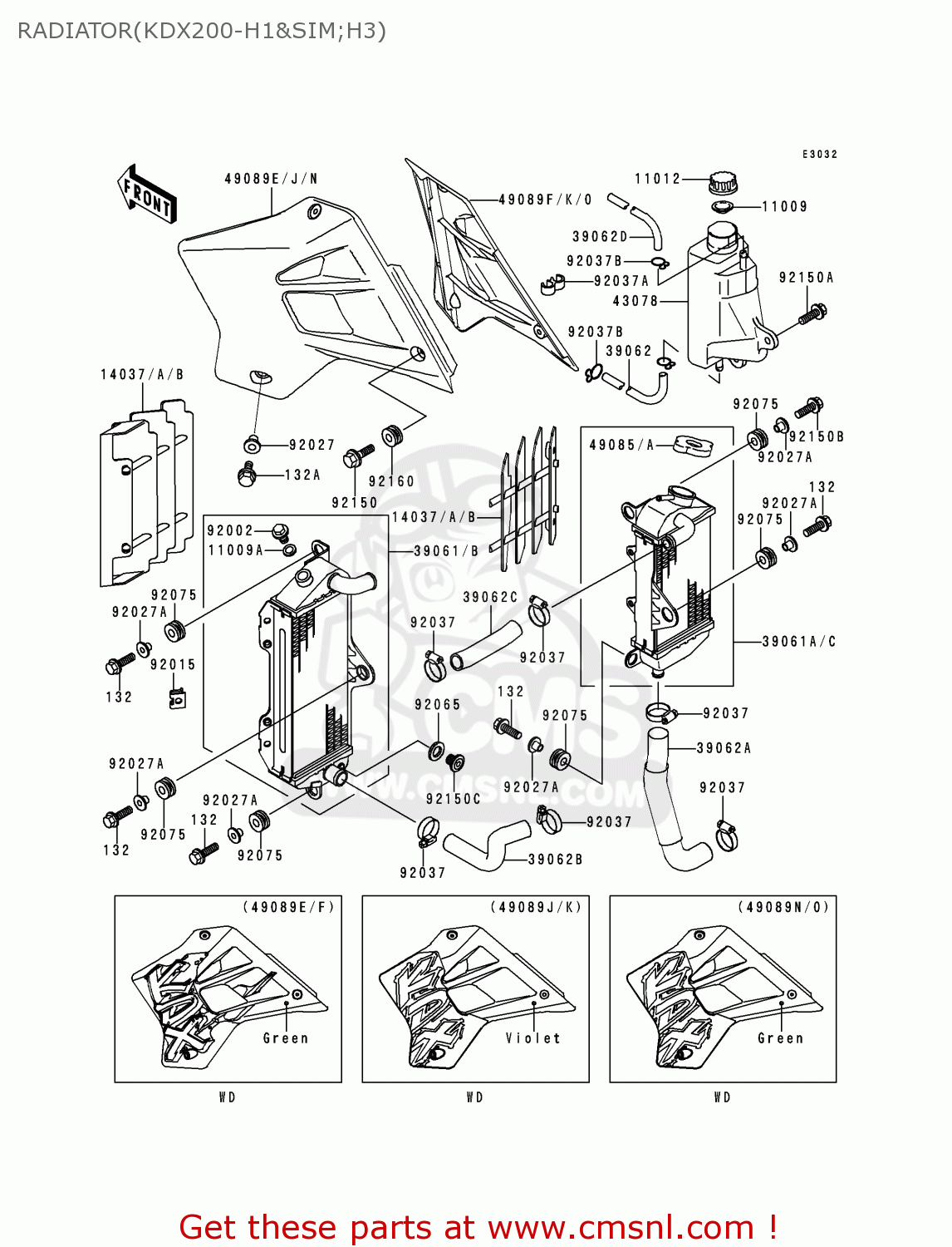 RADIATOR(KDX200-H1&SIM;H3) KDX200-H1 1995 USA CANADA